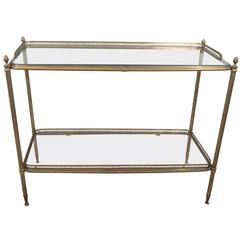 Brass Two-Tiered Console with Glass Shelves