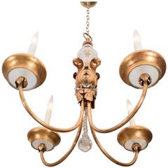 French  Four-Arm Gilt Metal and Crystal Chandelier