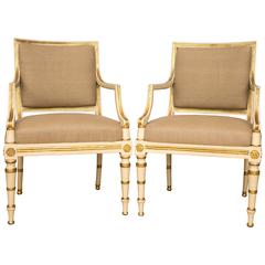 Pair of Neoclassical Parcel-Gilt Upholstered Armchairs
