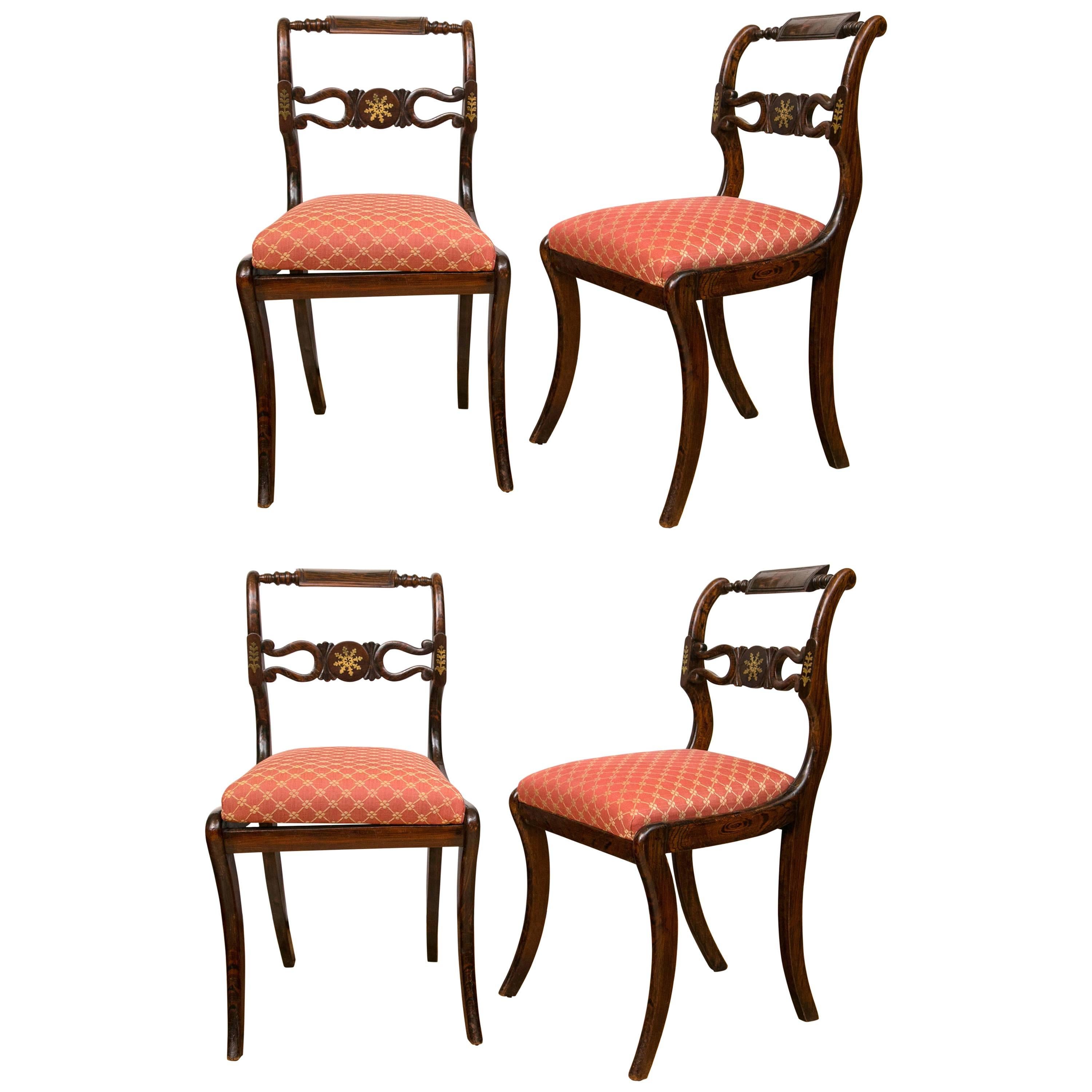 Set of Four English Regency Brass Inlay Side Chairs
