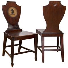Distinctive Pair of English Regency Era Painted Mahogany Hall Chairs 11