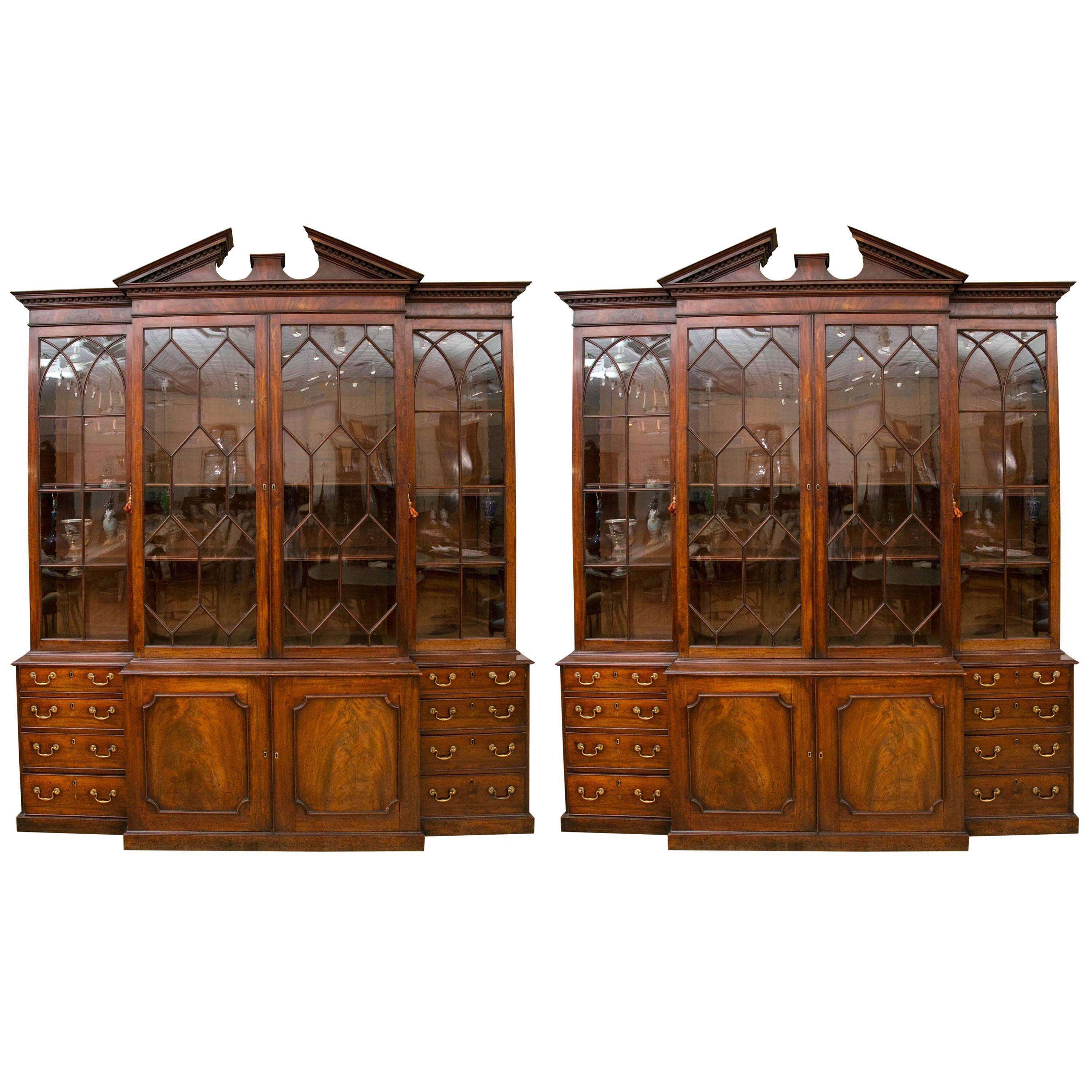 Rare Pair of a George III Mahogany Breakfront Library Bookcases