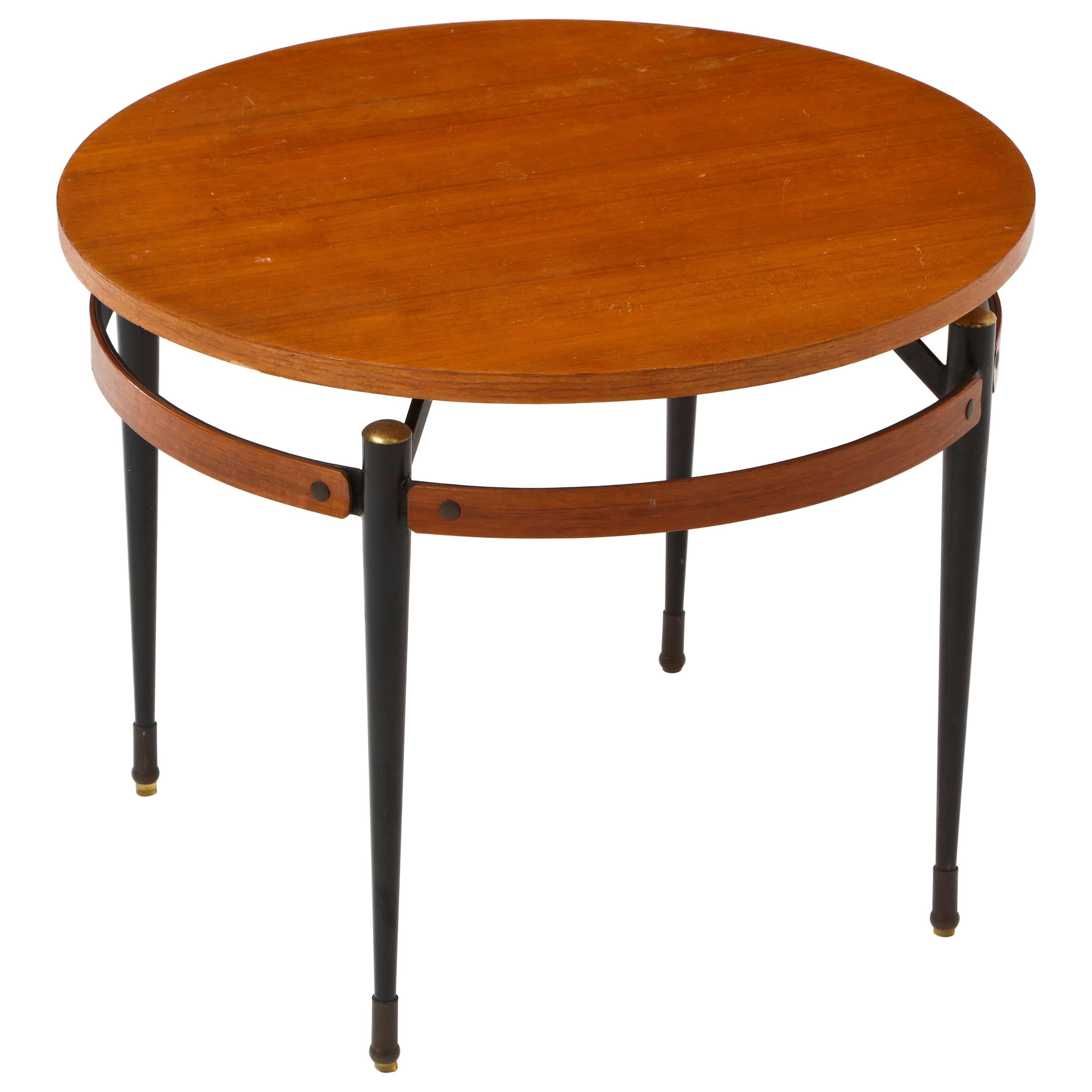 Italian Ponti Style Round Side Table with Metal Legs, Italy, 1950, Mid-Century