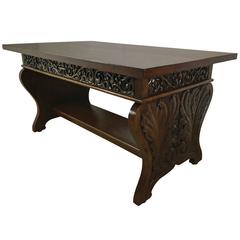 Antique Rockefeller Estate Carved Oak Library Table