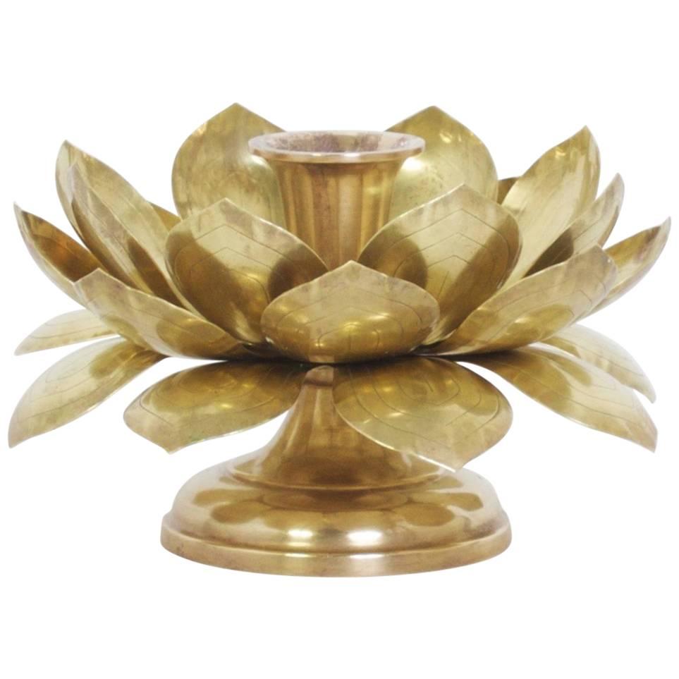 Vintage Tall Brass Lotus Candlestick at 1stdibs