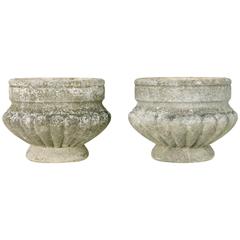 Large Pair of Art Deco Era French Stone Garden Urns Large Pair of Art Deco Era French Stone Garden Urns