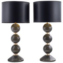 Murano Gray "Pulegoso" Glass Pair of Table Lamps