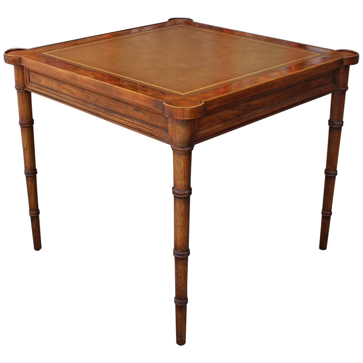 Faux Bamboo and Leather Burl Square Card Table by Drexel