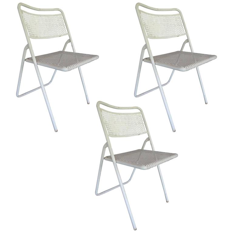 Trio of Folding Wire Mesh Garden Chairs at 1stDibs