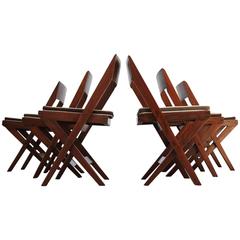 Set of Six Pierre Jeanneret Library Chairs in Teak and Cane