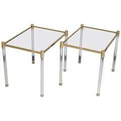 Pair of Brass and Lucite End Tables