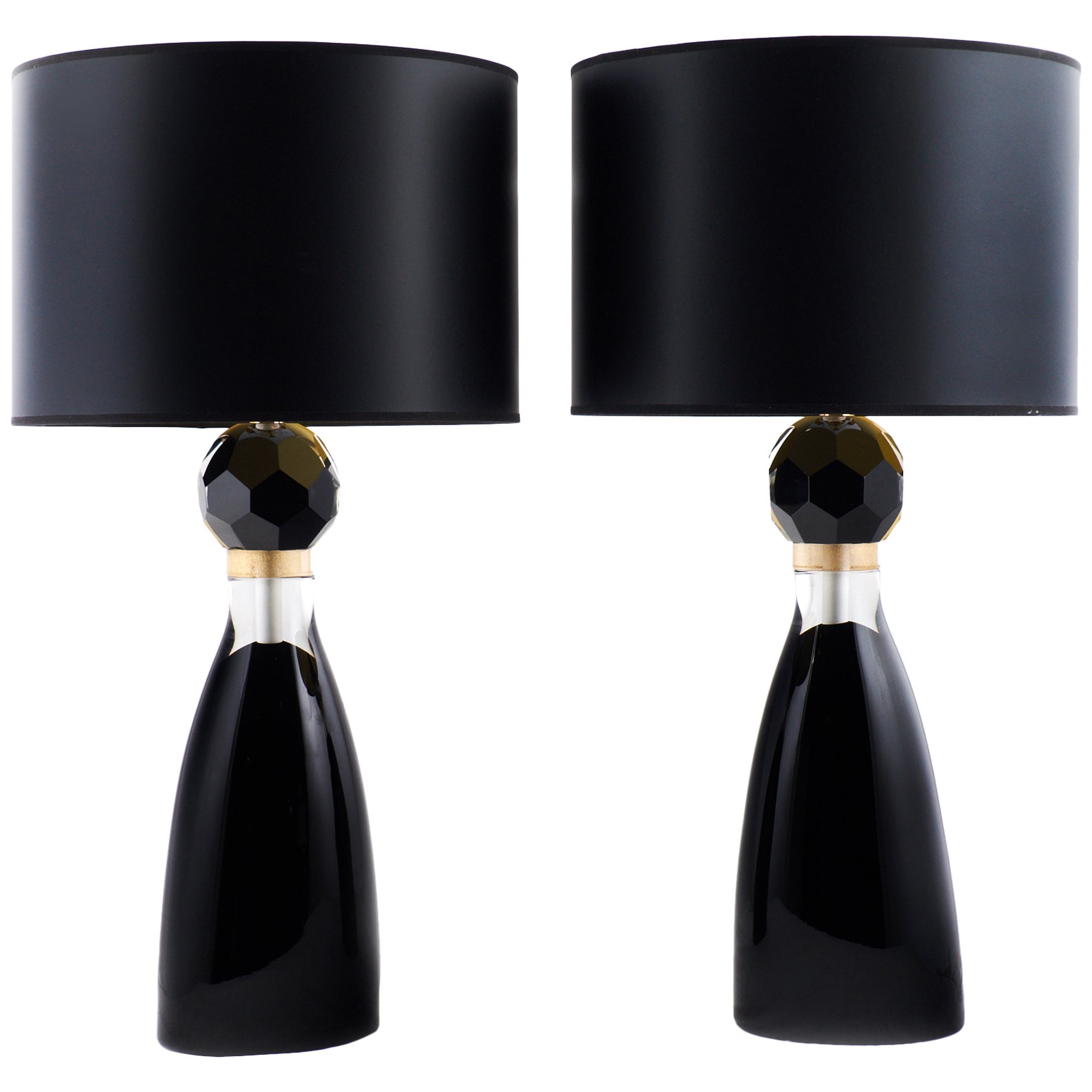 Pair of Murano Gold Leaf and Black Glass Table Lamps For Sale at 1stDibs