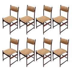 Set of L'Atelier Brazilian Jacaranda Wood 1960s Dining Chairs in Beige Suede