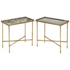 Elegant Vintage Pair of Brass Side Tables
