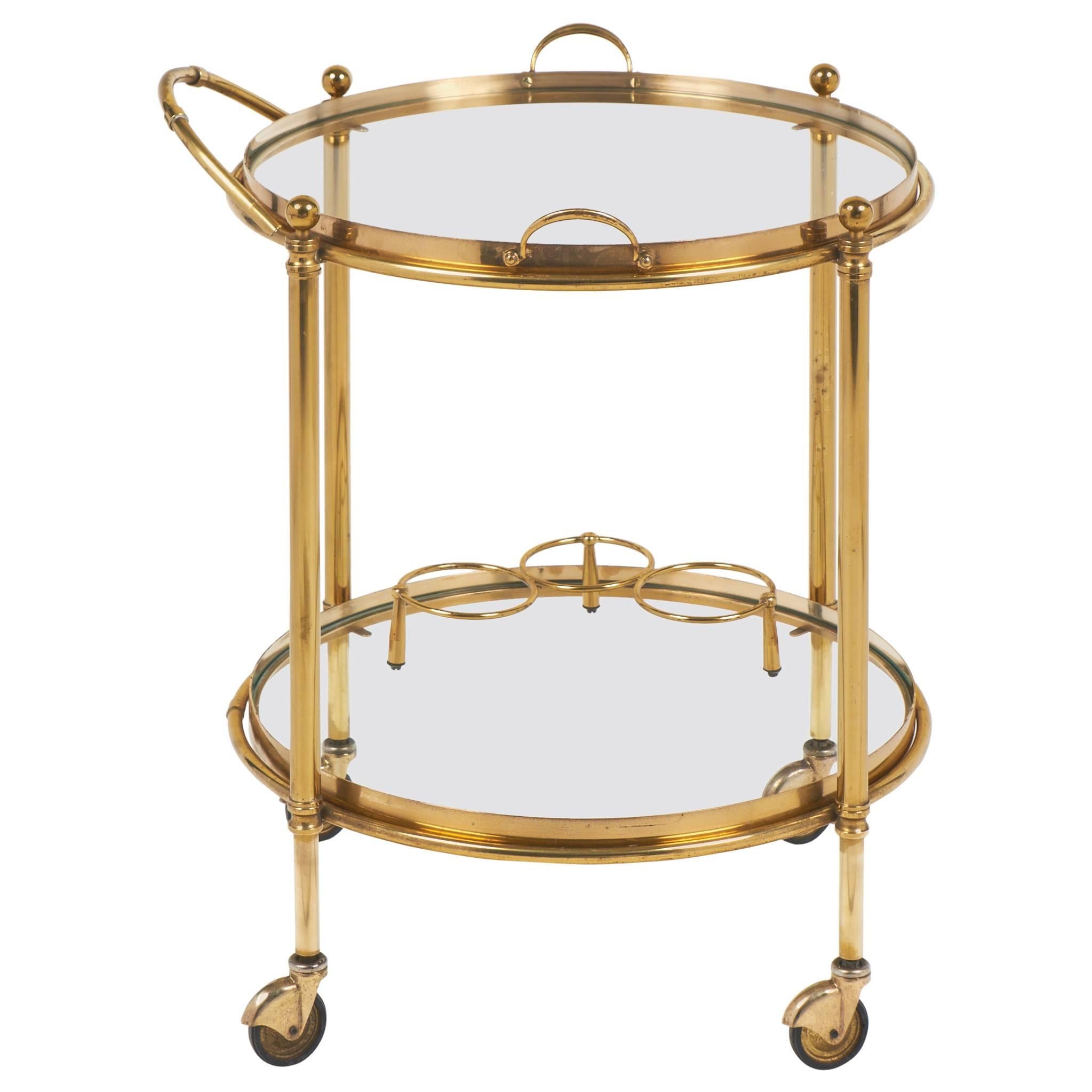 French Vintage Round Brass Bar Cart at 1stDibs | vintage brass bar cart ...