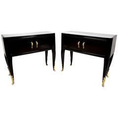 Pair of Modern Ebonized Italian Side Tables with Glass Mirrored Tops 3
