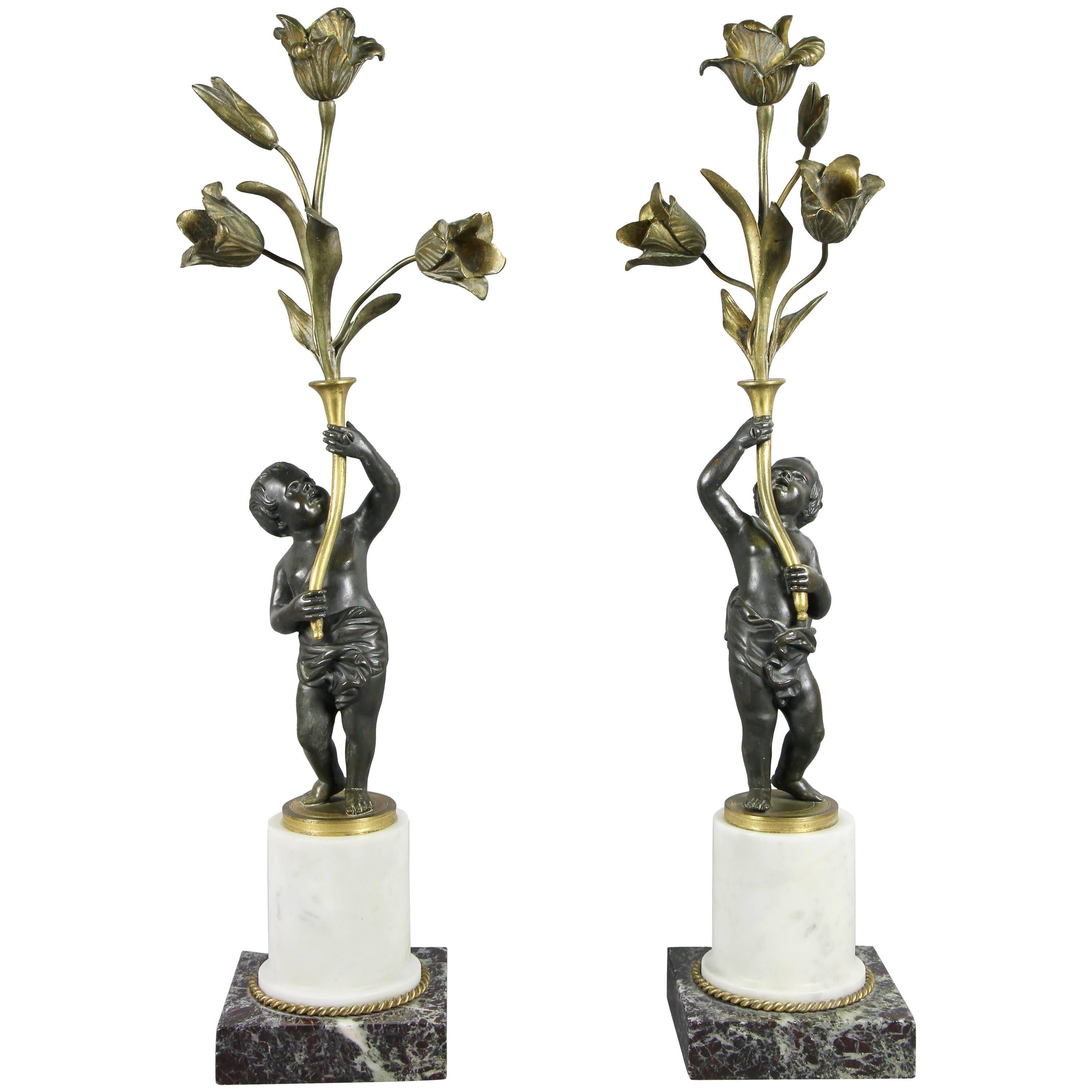 Pair of Louis Philippe Bronze and Marble Candelabra