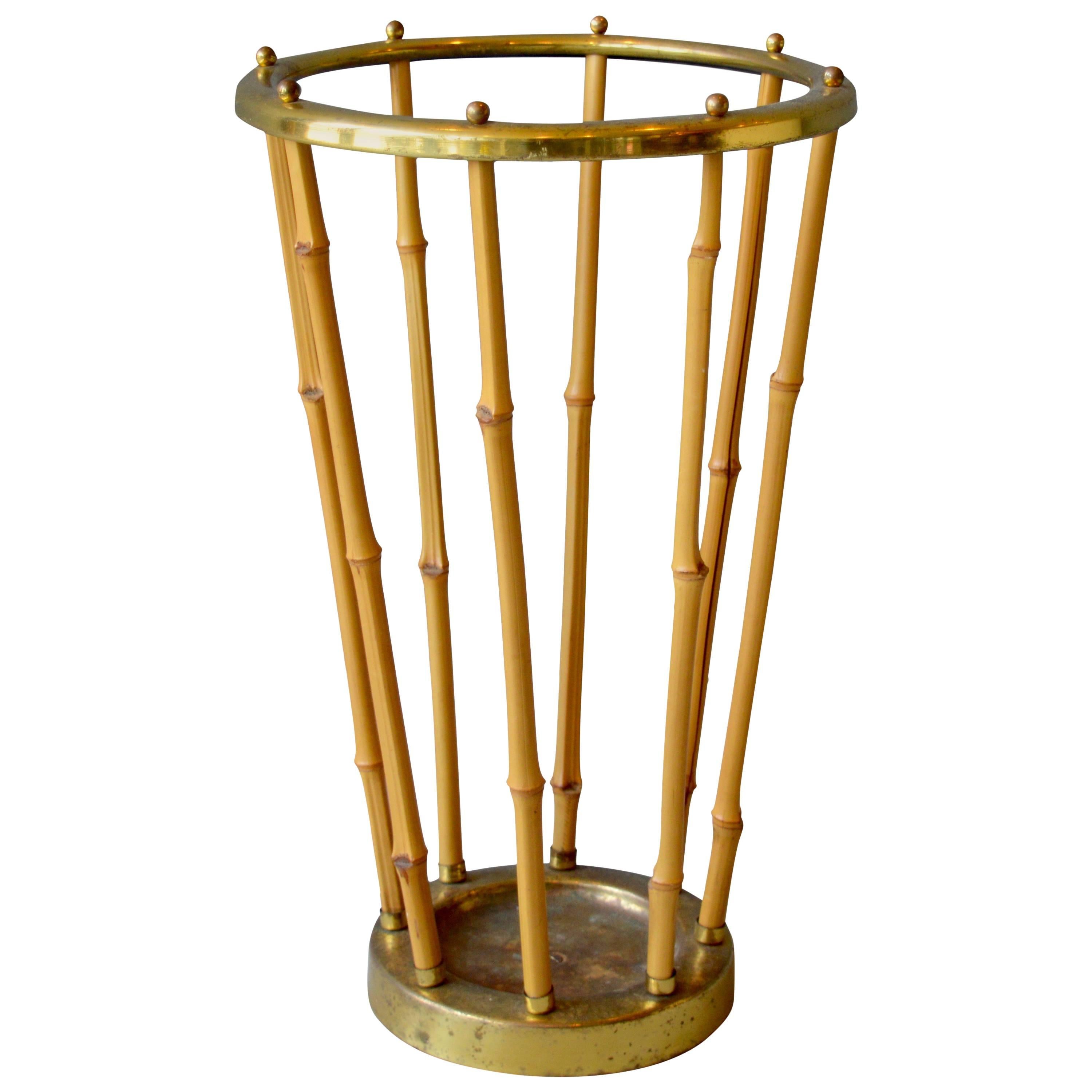 French Brass and Bamboo Umbrella Stand