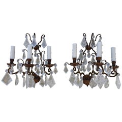 Pair of French Bronze Rock Crystal Sconces