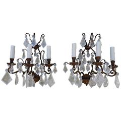 Pair of French Bronze Rock Crystal Sconces 8