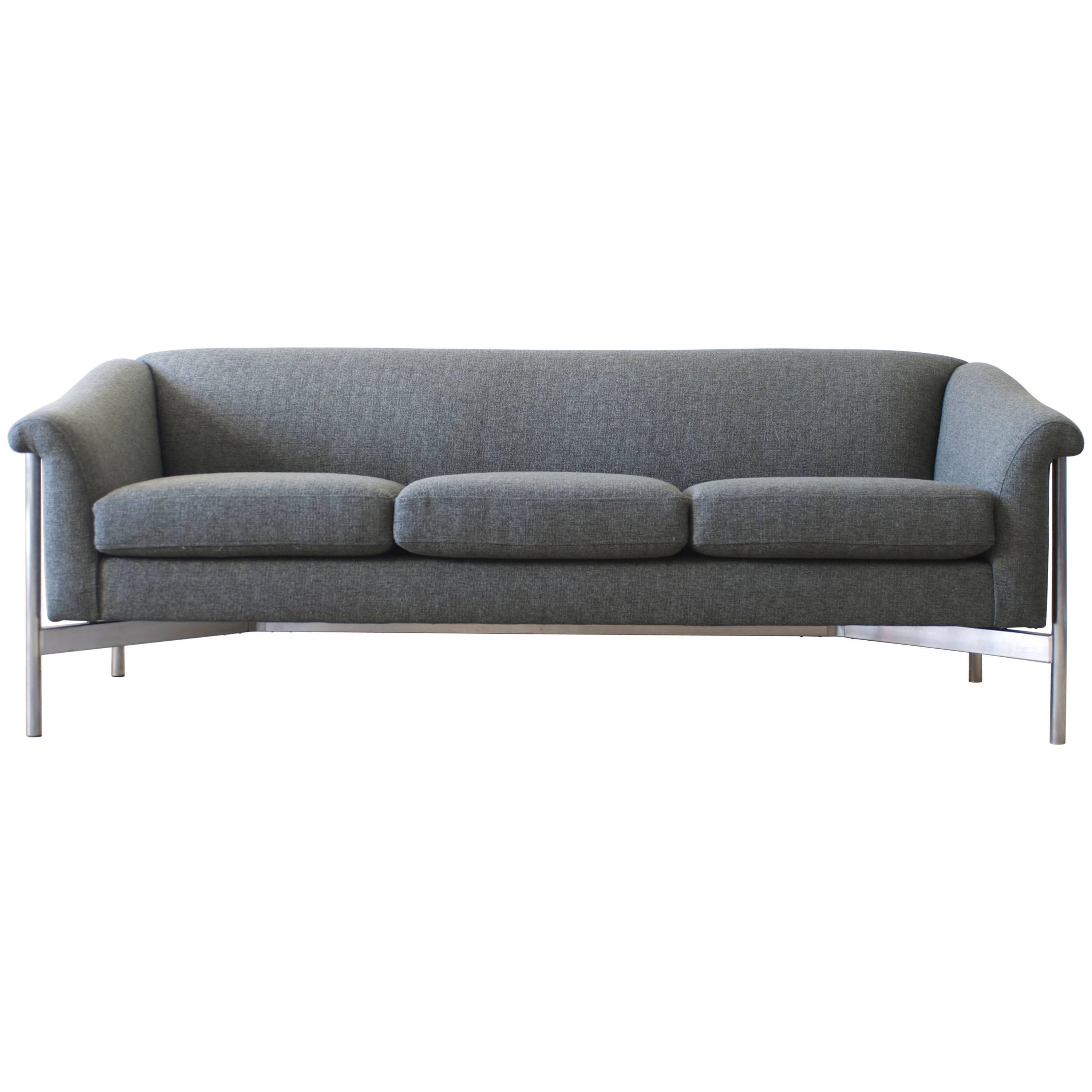 Modernist Grey Sofa with Stainless Steel X-Base