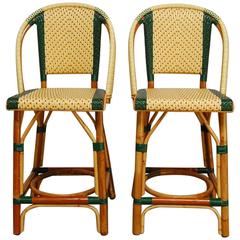 Pair of French Rattan Maison Gatti Bistro Bar Stools