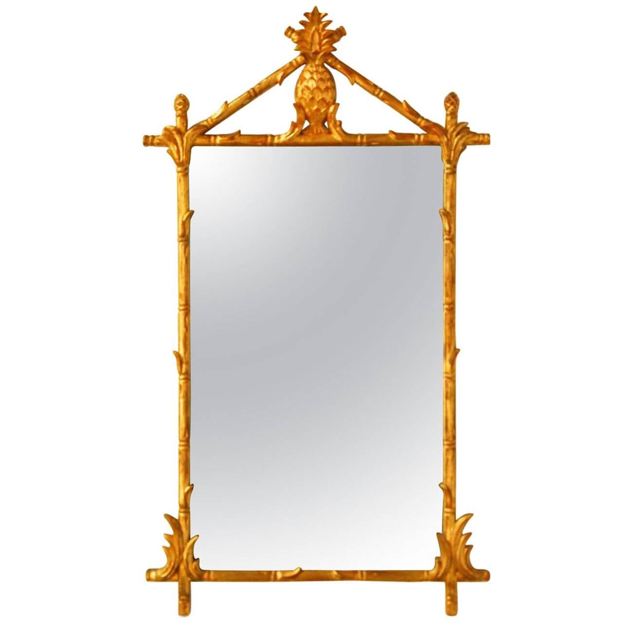 Gilt Bamboo Hollywood Regency Pineapple Mirror