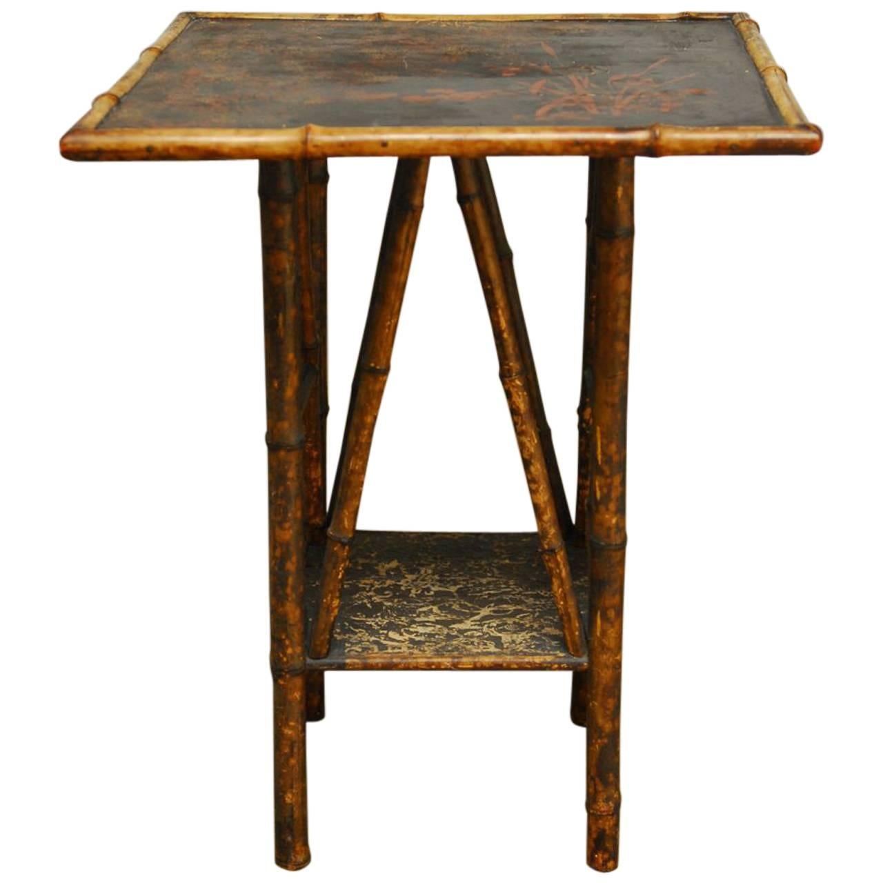 English Scorched Bamboo Chinoiserie Table For Sale