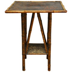 Antique English Scorched Bamboo Chinoiserie Table