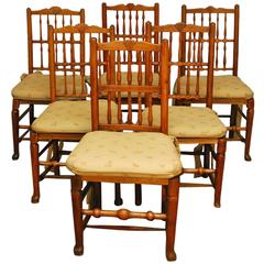 Vintage Harlequin Set of Six Lancashire Style Oak Dining Chairs