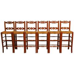 Set of Six Welsh Carved Rush Bar Stools 4