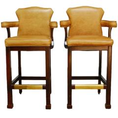 Vintage Pair of French Leather Moustache Back Style Bar Stools