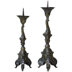 Antique Pair of Louis XV Style Repoussé Copper Candlesticks, France, circa 1850s