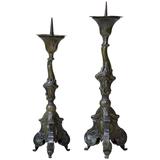 Pair of Louis XV Style Repoussé Copper Candlesticks, France, circa 1850s