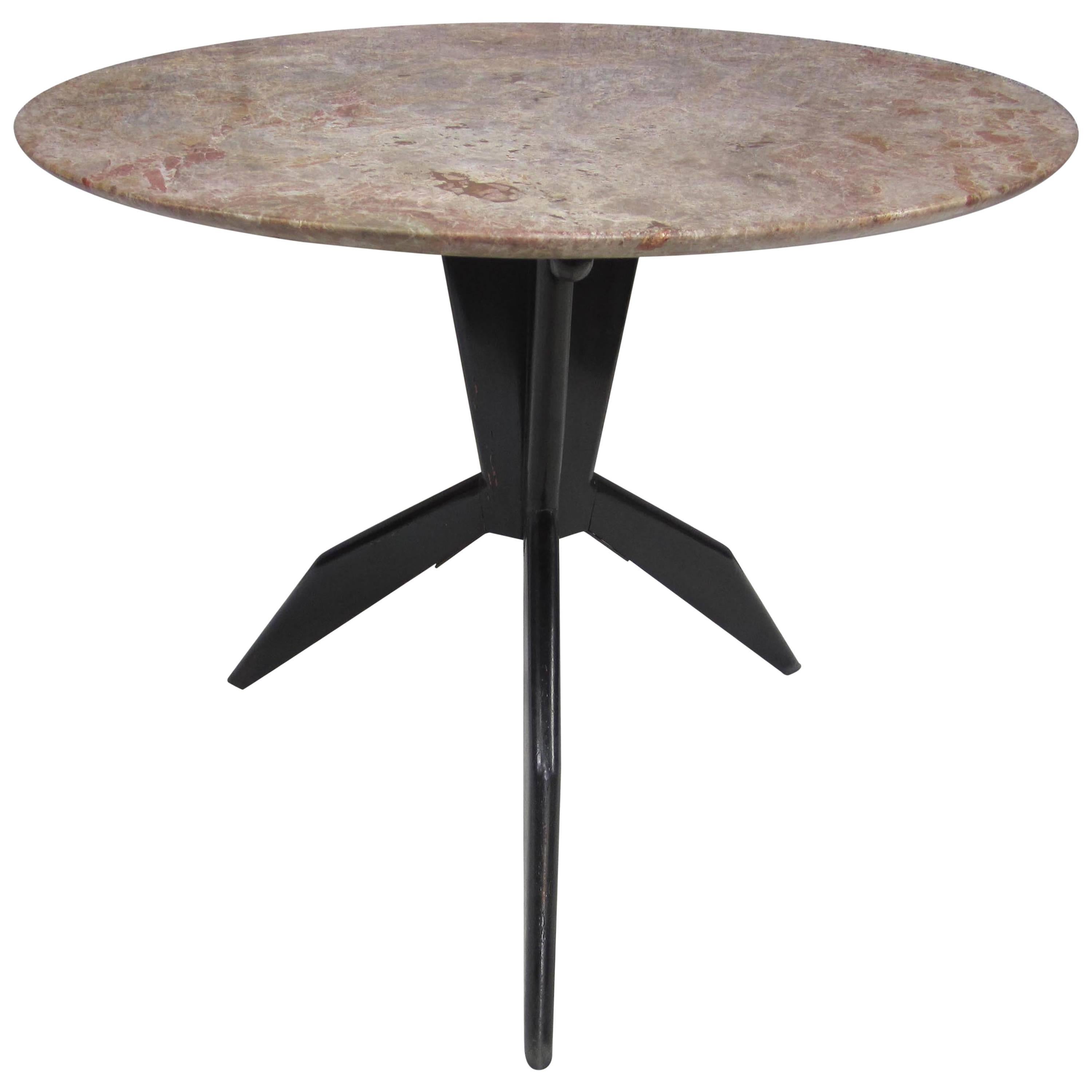 Marble and Ebonished Wood Round Table, France, 1960 For Sale
