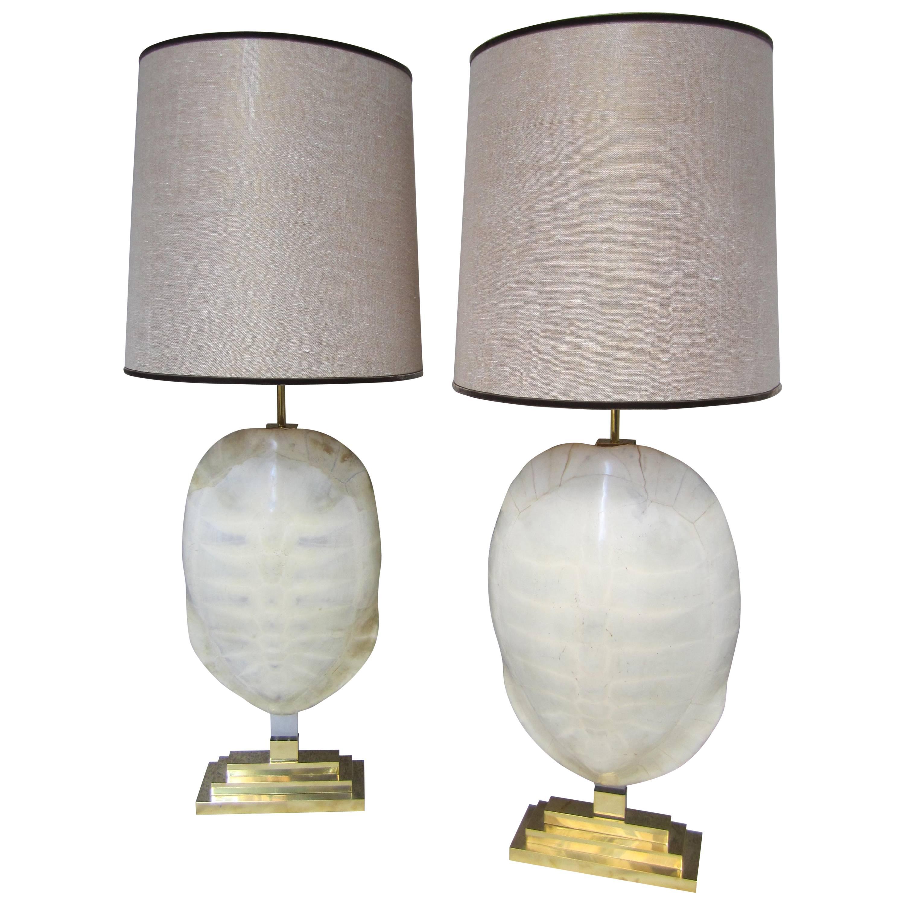 Pair of Gilded Brass and Turtle Shell Lamps, 2010 For Sale