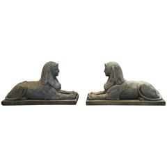 Sensational Pair of Antique Chalkware Sphinx Sculptures