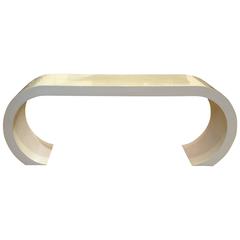 Sleek Mid-Century Modern White Lacquer Waterfall Console Table