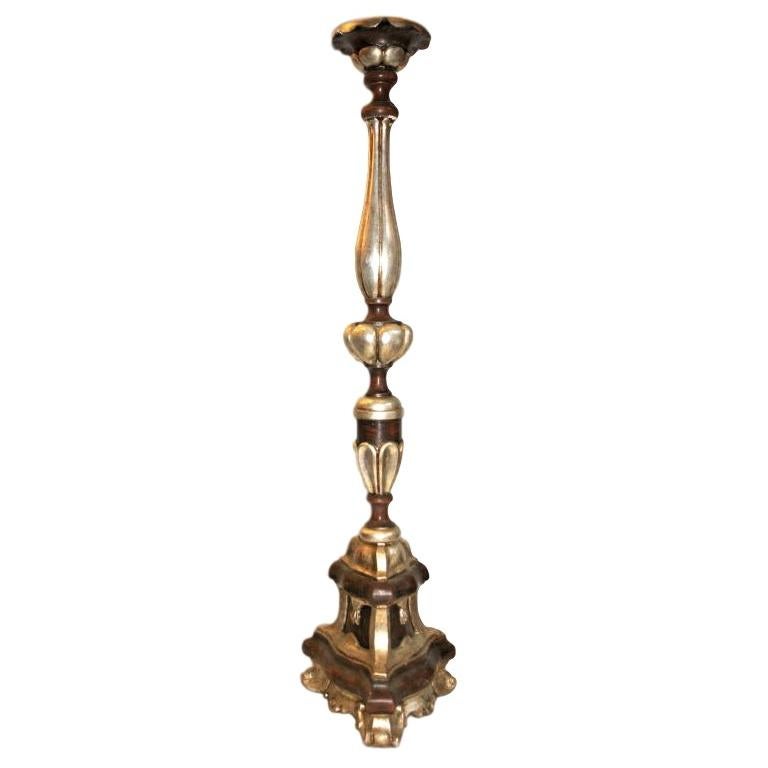 Hand-Carved Single Carved Wood Floor Lamp For Sale