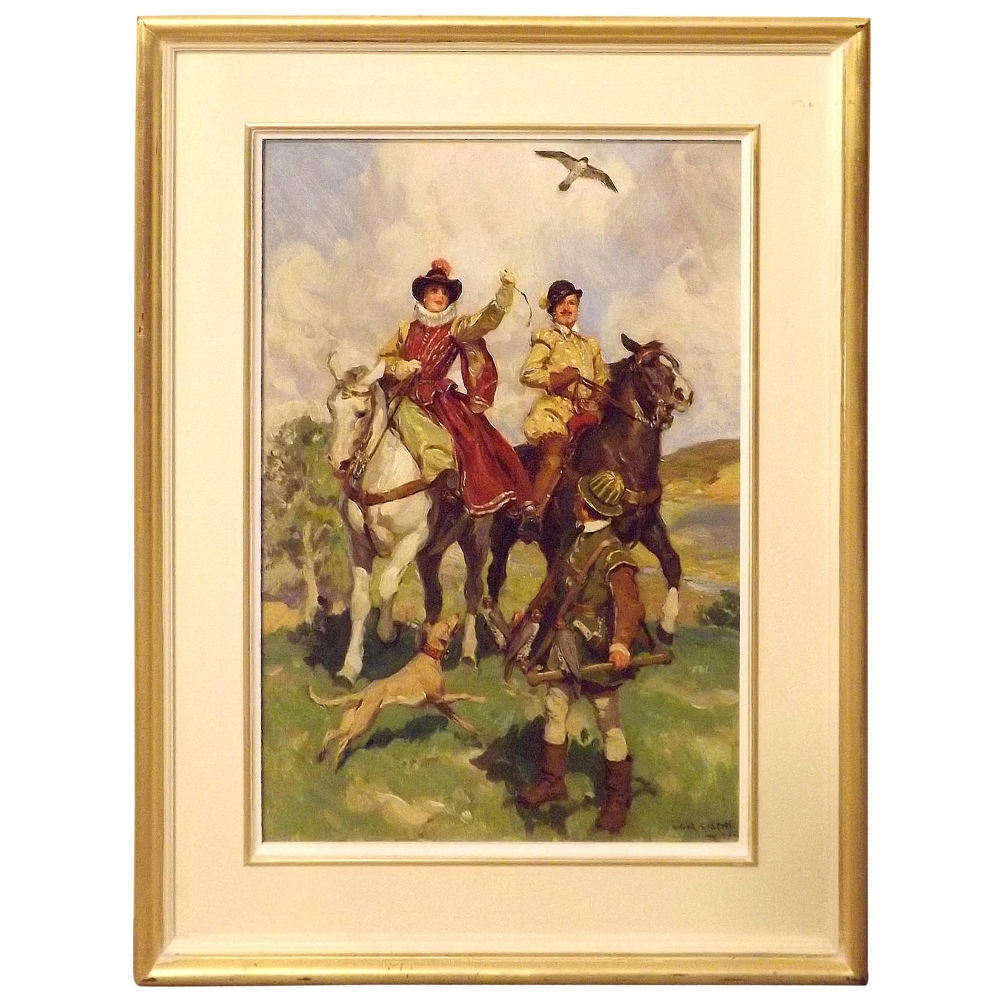 "My Lady Goes a Hawking" by William R.S. Stott For Sale