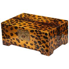 Leopard Print Painted Wood 1970s Box with Brass Handles and Clasp
