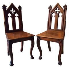 Antique Pair of Hall Chairs, Victorian Gothic, 19th Century Oak