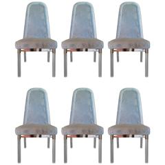 Set of Six Lucite and Chrome Dining Chairs in the Style of Charles Hollis Jones