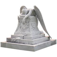 White Carrera Marble Angel of Grief Statue, hand-carved reproduction