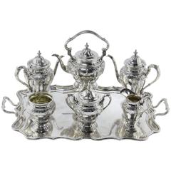 Used Black Starr and Frost Seven-Piece Tea Set with Herbert Lambert Tray