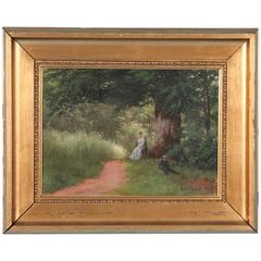 Antique Oil on Canvas Painting of Mother and Son, Denmark, circa 1900 2