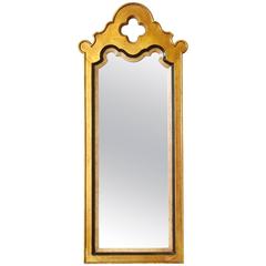 Mid-Century Modern Tall Gold and Painted Black Mirror with Quatrefoil Crown