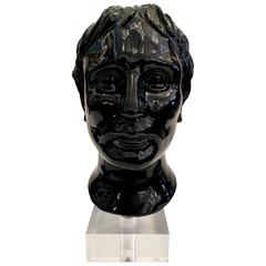 1970s Ceramic Male Bust with Lucite and Chrome Base