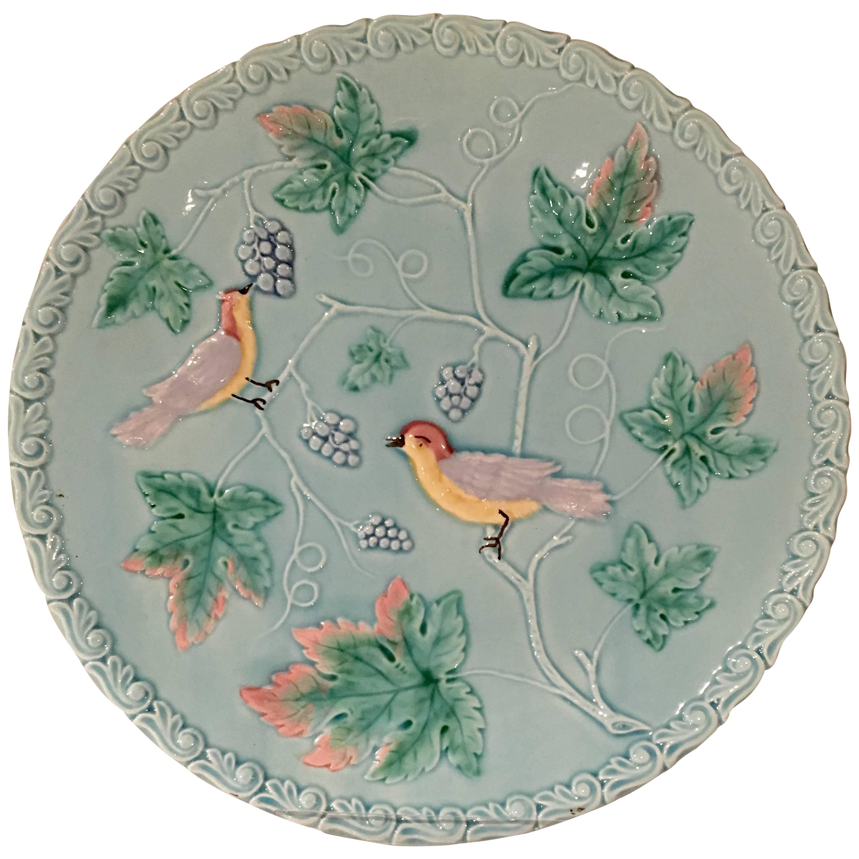 Vintage German Majolica Bird and Vine Platter