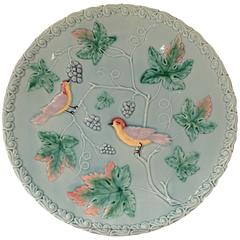 Vintage German Majolica Bird and Vine Platter